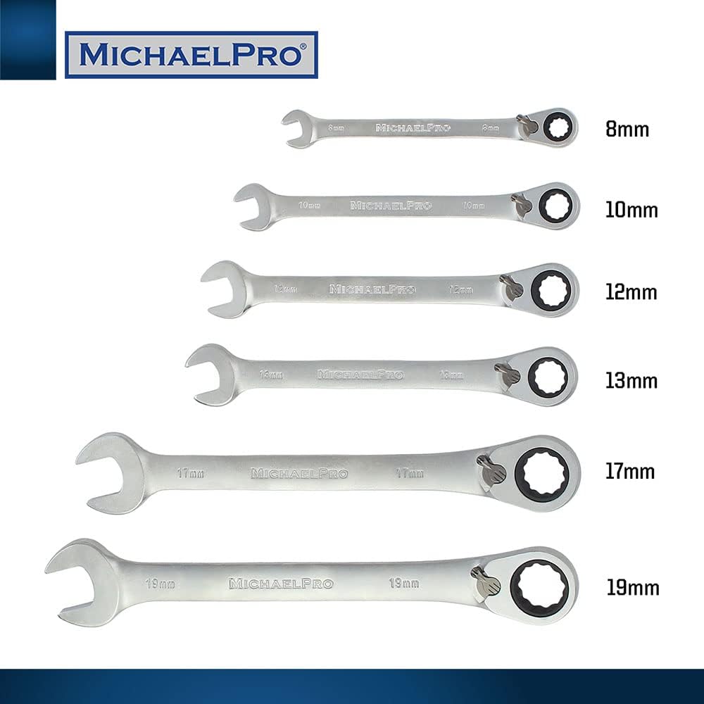 6 Piece Metric Reversible Ratchet Combination Spanner Set (MP001139)