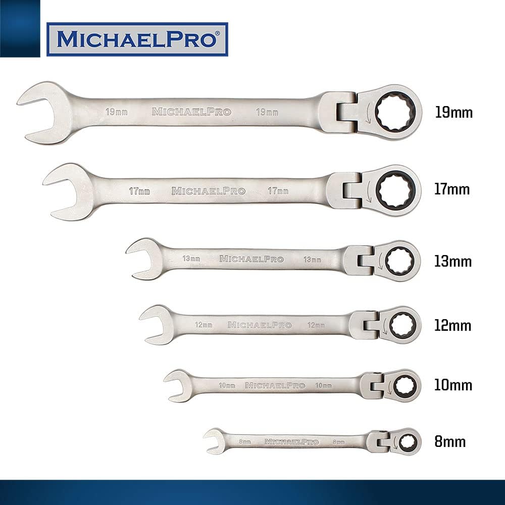 6 Pieces Flexible Head Metric Combination Spanner Set (MP001157)