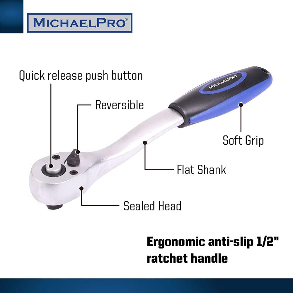 47-Piece 3/8" Dr.72T Socket Ratchet Wrench Set with Metric Sockets and Bits (MP005012)