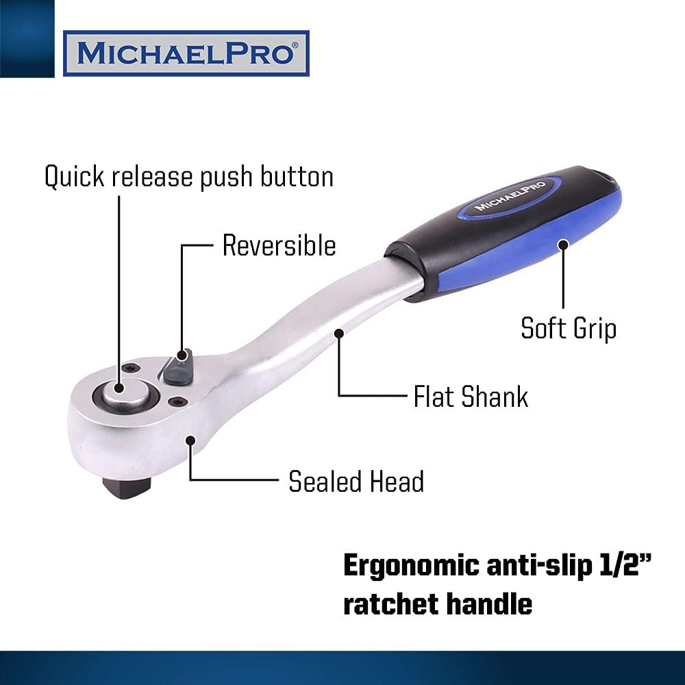 22 Pieces 1/2 Inch Dr. 72T Socket Spanner Ratchet Set with Metric Sockets and Bits (MP005011)