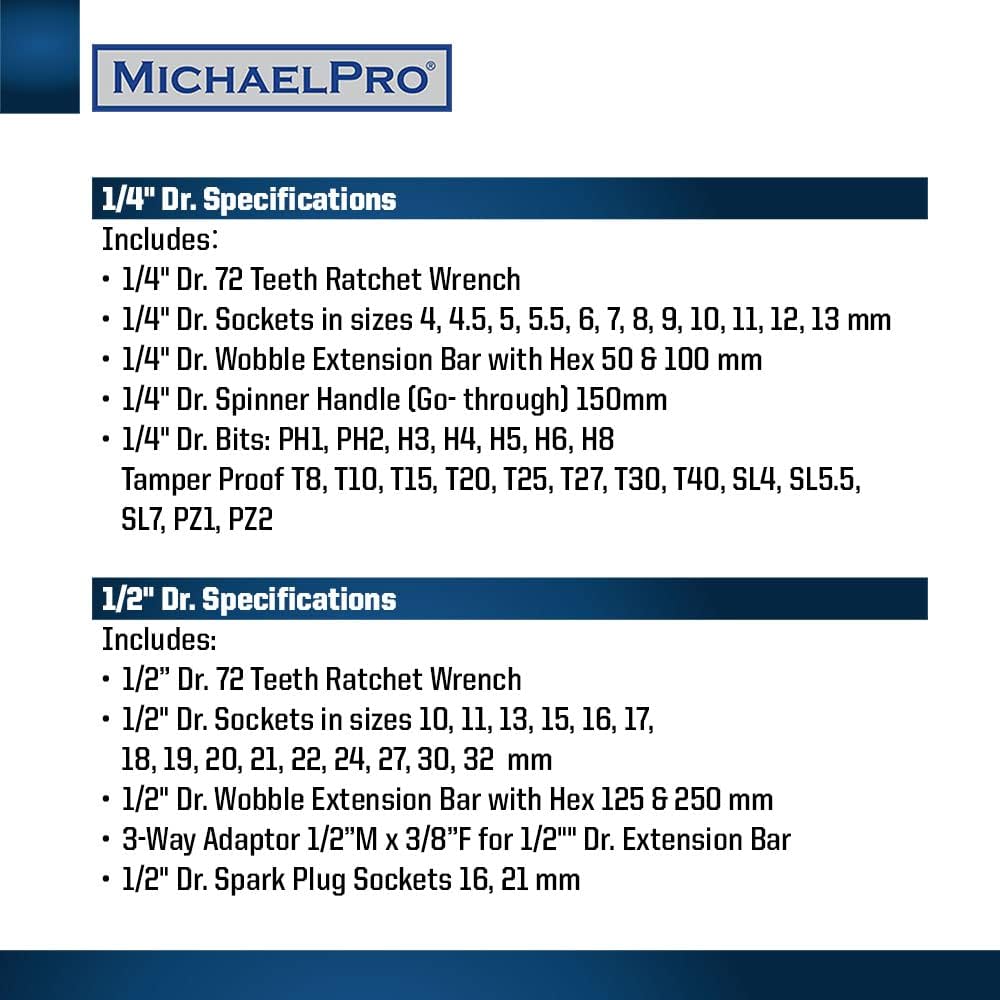 68-Piece 1/4" & 1/2" Dr. 72T Socket Set (MP005016)