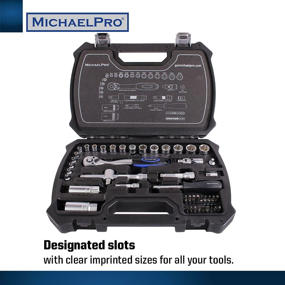 47-Piece 3/8" Dr.72T Socket Ratchet Wrench Set with Metric Sockets and Bits (MP005012)