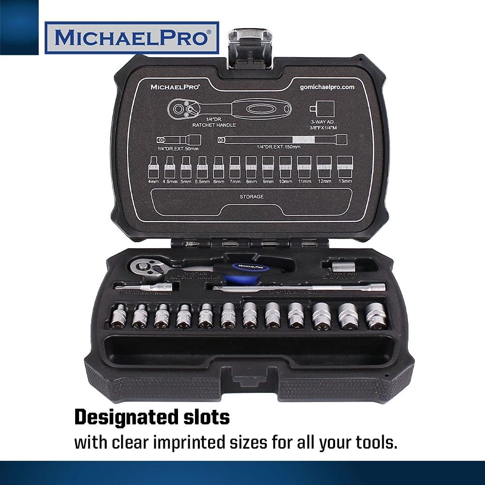 16-Pieces 1/4 Inch Dr. 72T Socket Spanner Ratchet Set with Metric Sockets (MP005013)