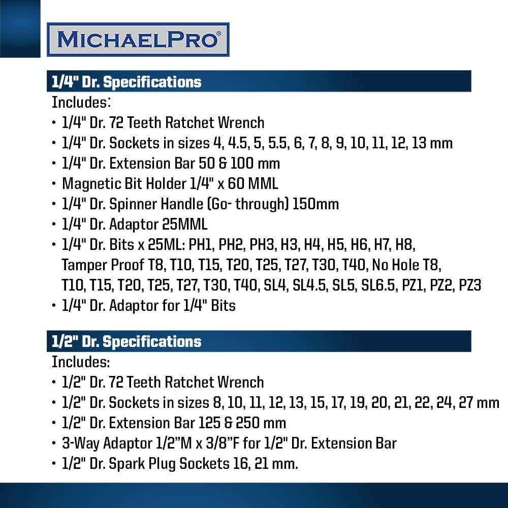 70-Piece 1/4" & 1/2" Dr. 72T Metric Socket Set (MP005010)