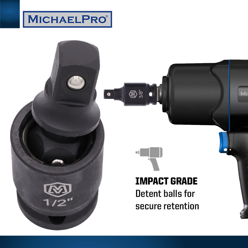 3-Piece Impact Grade Universal Joint Pin-Free Locking Swivel Socket Adapter Set (MP005026)