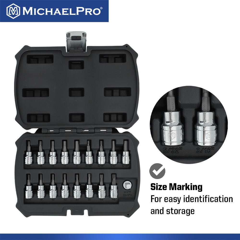 18-Piece 3/8”Drive Torx and Hex Bit Set (MP012021)