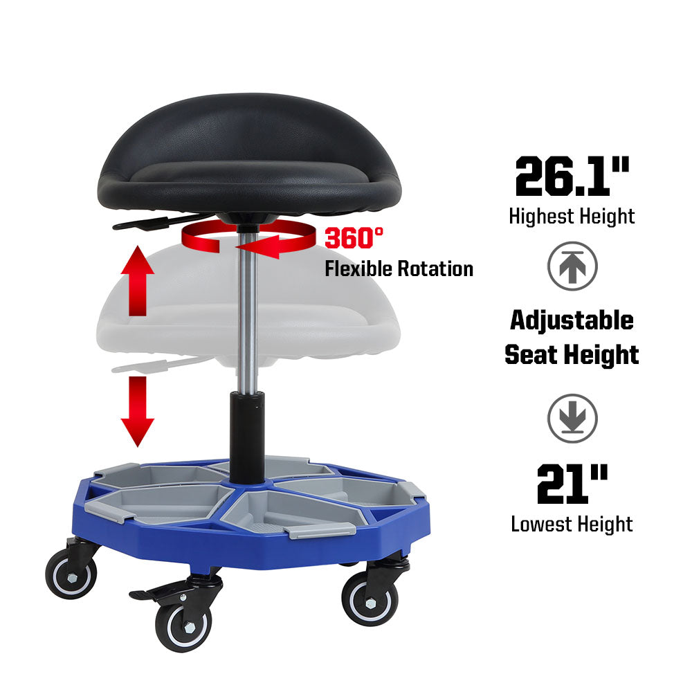 Adjustable Pneumatic Rolling Mechanic Stool with Tool Tray Storage, 350 LBS Weight Capacity (MPC016005)