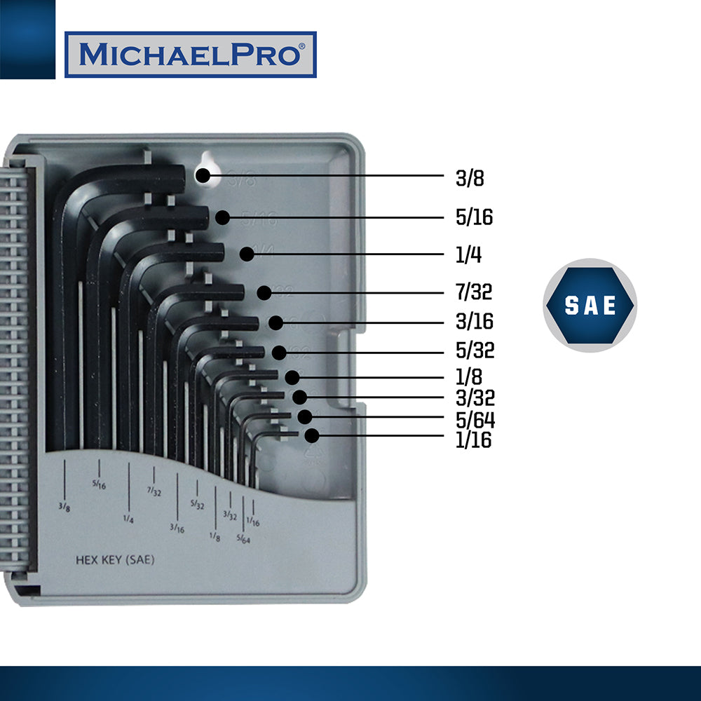 20-Piece Short Arm Hex Key Set with Foldable Organizer in Standard SAE & Metric Sizes (MP001046)