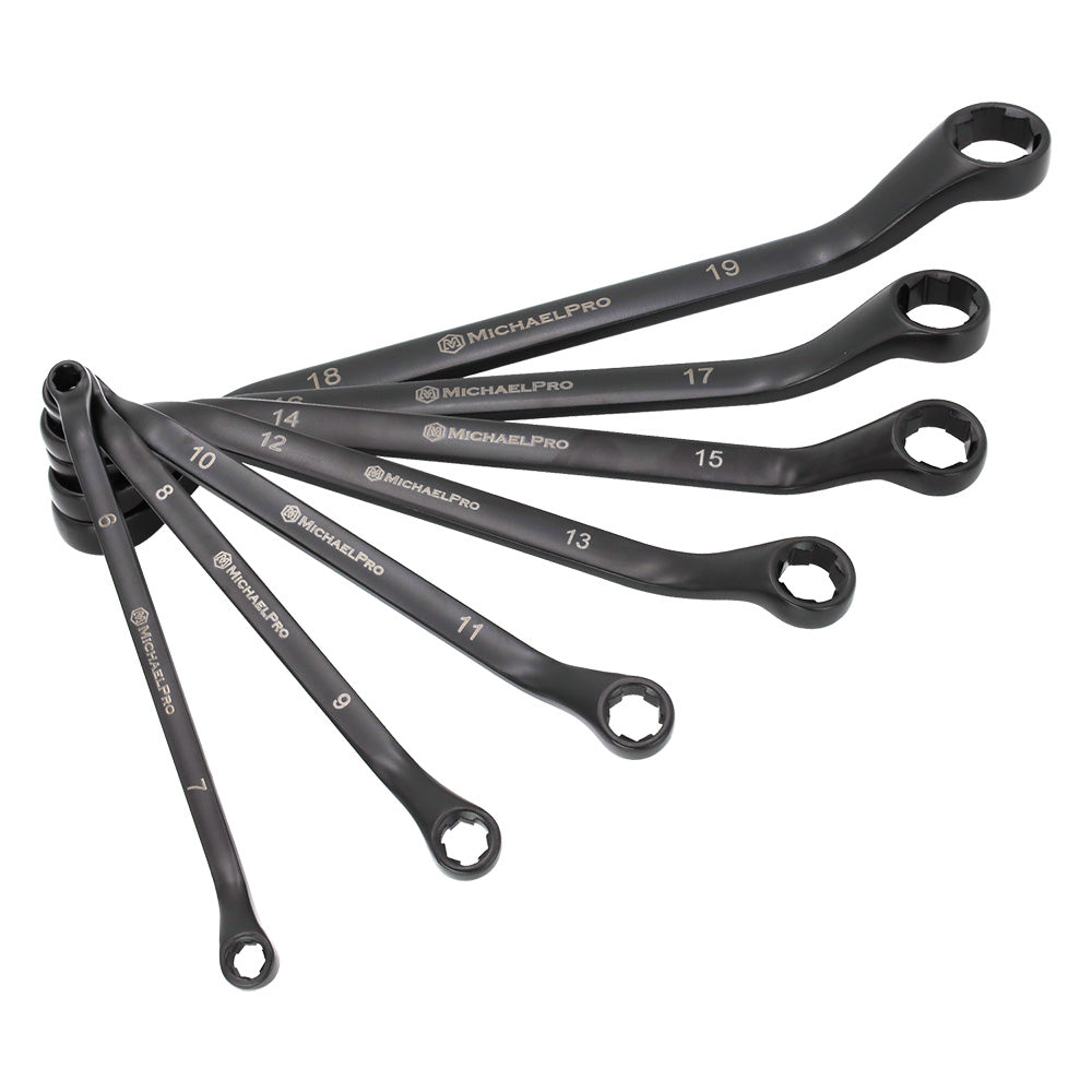 7-Piece Black Oxide Bolt Extractor Offset Wrench Set in Metric Sizes