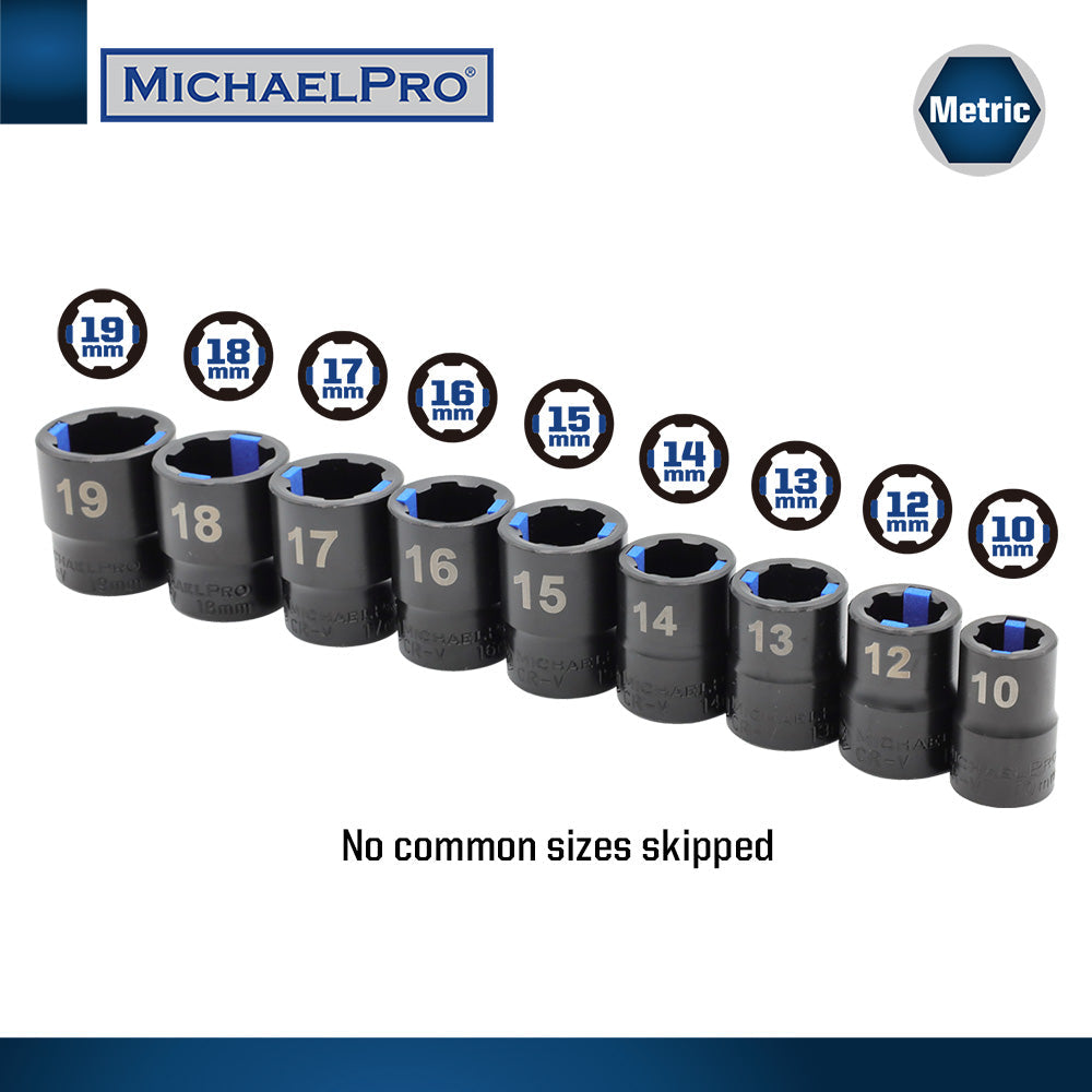 18-Piece Black Oxide Bolt Extractor Offset Wrench and Socket Set in Metric Sizes (MP001218)