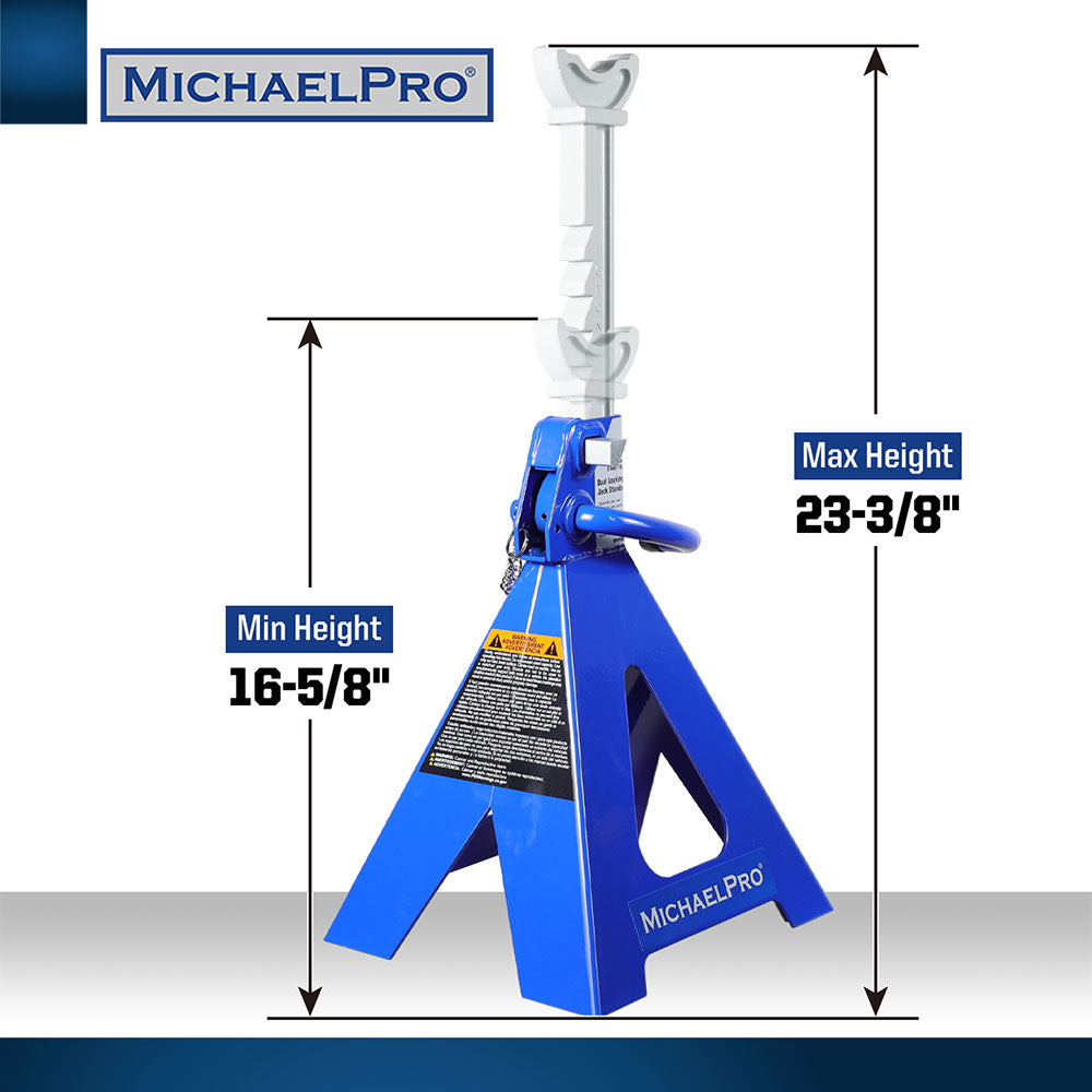 6 Ton Double Pin Jack Stands with Forged Steel Ratchet Bar Provides Greater Safety (MP017002)